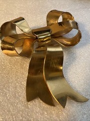 Vintage Gold Tone Extra Large Ribbon Bow Brooch