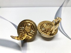 Vintage Lanvin Paris Couture Clip Earrings 2 Tone Gold Silver Stepped Dome Shape