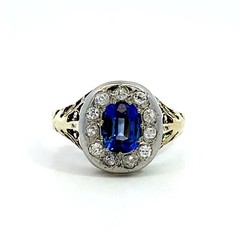 Vintage 14K Two-Tone Gold Blue Sapphire & Diamond Ring Size 6