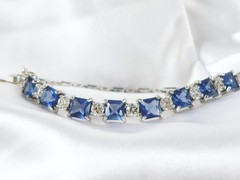 Sterling Silver 925 Simulated Large Sapphire Tennis Bracelet 7.5″