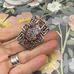 Dodds 11 W 30 St Inc mid cent mod foiled art glass geometric brooch
