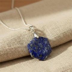 Lapis Lazuli Certified Pendant Necklace | Hexagon Blue Healing Crystal Jewelry