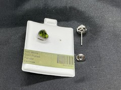 SALE ! Vintage 14k white gold plated heart peridot earrings