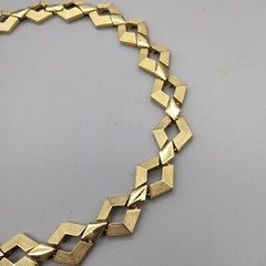 Brutalism Modern Brushed Gold Tone Chunky Funky Necklace 56″ Vintage Club 1950’s