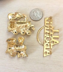 Vintage NOS Train Brooch 3pc Lot – Enamel Locomotive Engines All Aboard Pins Set