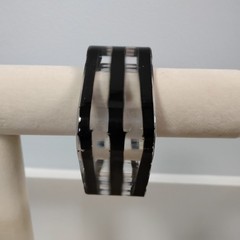 Vintage Clear Black Striped Chunky Square Bangle Bracelet Sz 8 Acrylic Plastic