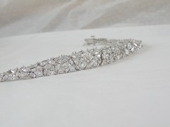 Vintage Sterling Silver 925 Cluster Gemstone Tennis Bracelet 7.5″