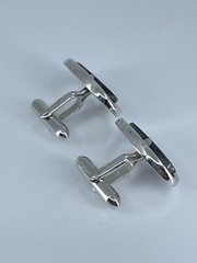 Vintage Swank hematite cufflinks long oval open silver tone design 3/4″