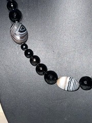 Vintage Striped Agate and Faceted Smoky Quartz Bead Necklace