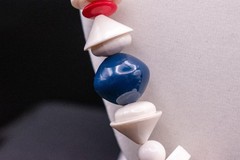 Vintage 60s 70s Mod Plastic Bead Necklace Red White Blue Geometric Lucite