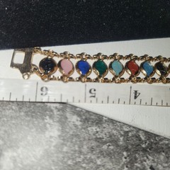 Vintage Scarab Bracelet and Clip On Earrings Set Gold Tone Multi Stone Jewelry