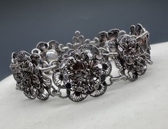 Vintage 800 Silver Filigree Floral Panel Bracelet 7” Ornate European Intricate