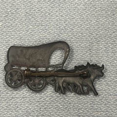 ANTIQUE STERLING SILVER WAGON & OX BROOCH PIN with Pin Back