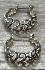 JEZ Jezlaine Sterling 925 Open Scroll Design Latch Back Earrings 2g Signed VTG