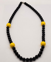 Jet Black w Bright Yellow Beaded Professional Necklace Steelers Colors 26 In
