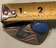 Vtg Trifari Teal Enamel Blue Cabochon Geometric Space Age Gold Tone Brooch H10