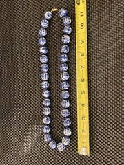 Vintage Chinese Export Blue White Large Porcelain Beaded Necklace Filigree Clasp
