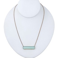 Vintage Sterling Silver 925 Ocean Blue Chalcedony Bar Necklace 16″-18″