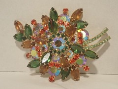Vintage D&E Juliana Topaz Orange Brooch and Earring Set, Costume Jewelry