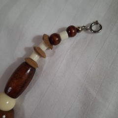 Vintage Chunky Mix Wood Necklace Clay Art Pendant Handmade Silver Tone Round