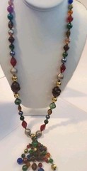 Vintage Necklace Multi Color Glass Metal Acrylic Beads 28″ Cluster A4