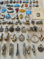 Vintage Sterling Silver & Brass World Travel & Map & Shield Charms CHOICE
