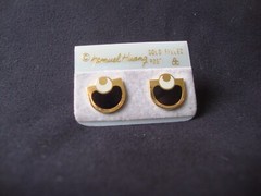 VINTAGE SAMUEL HUANG SIGNED CLOISONNE RETRO MOD BLACK GRAY ENAMEL EARRINGS