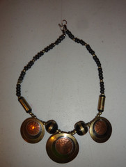 Brass / Metal & Beads Necklace Brass, Silver tone and Copper 18″