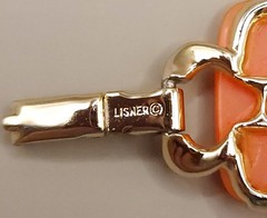 Vintage Lisner Orange Thermoset Bracelet Gold Tone Mid Century 1950s 1.6oz