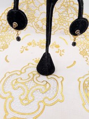 Vtg Erwin Pearl Earrings Medallion Drop Dangle Gold Tone Etruscan Greco Roman