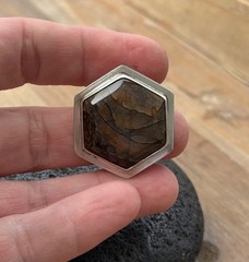 Biggs Descutes Picture Jasper Sterling Artisan Brooch Hexagon Pin