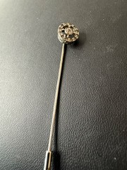 Silver Tone Stick Pin Hand Painted Floral White Cabochon Leaf Frame, VGC