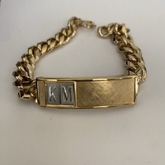 Mens ID Bracelet engraved “KIM” Gold Tone Heavy Chunky Vintage Cuban Link 1/2”W