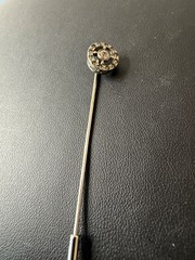 Silver Tone Stick Pin Hand Painted Floral White Cabochon Leaf Frame, VGC