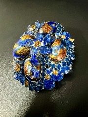Vintage Juliana D&E Blue Gold Fluss Art Glass Rhinestone Brooch RARE Book Piece
