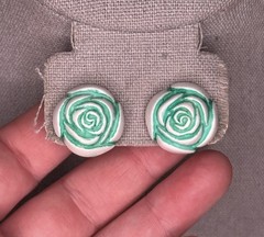 Vintage Rose Celluloid Earrings Hong Kong White And Green