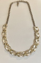 Vintage Silver & Gold Tone Textured Leaf Link Necklace 16” Length