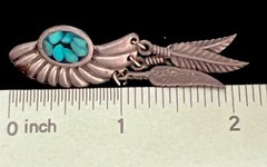 VTG Pewter, Signed Ege Conch W/dangling Feathers Turquoise Inset Stud Earrings