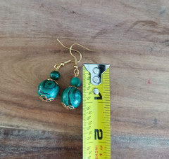 Vintage Malachite Dangle Earrings Gold Tone Large Green Bead Statement Pierced