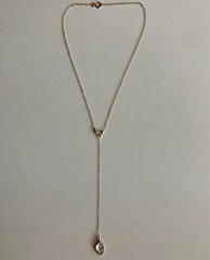 14k Yellow Gold Filled Quartz Pendant Chain Necklace Y Drop 15in plus 4in Drop