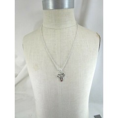 Vintage Silvertone Reindeer Pendant Necklace Deer Silver Tone 52635