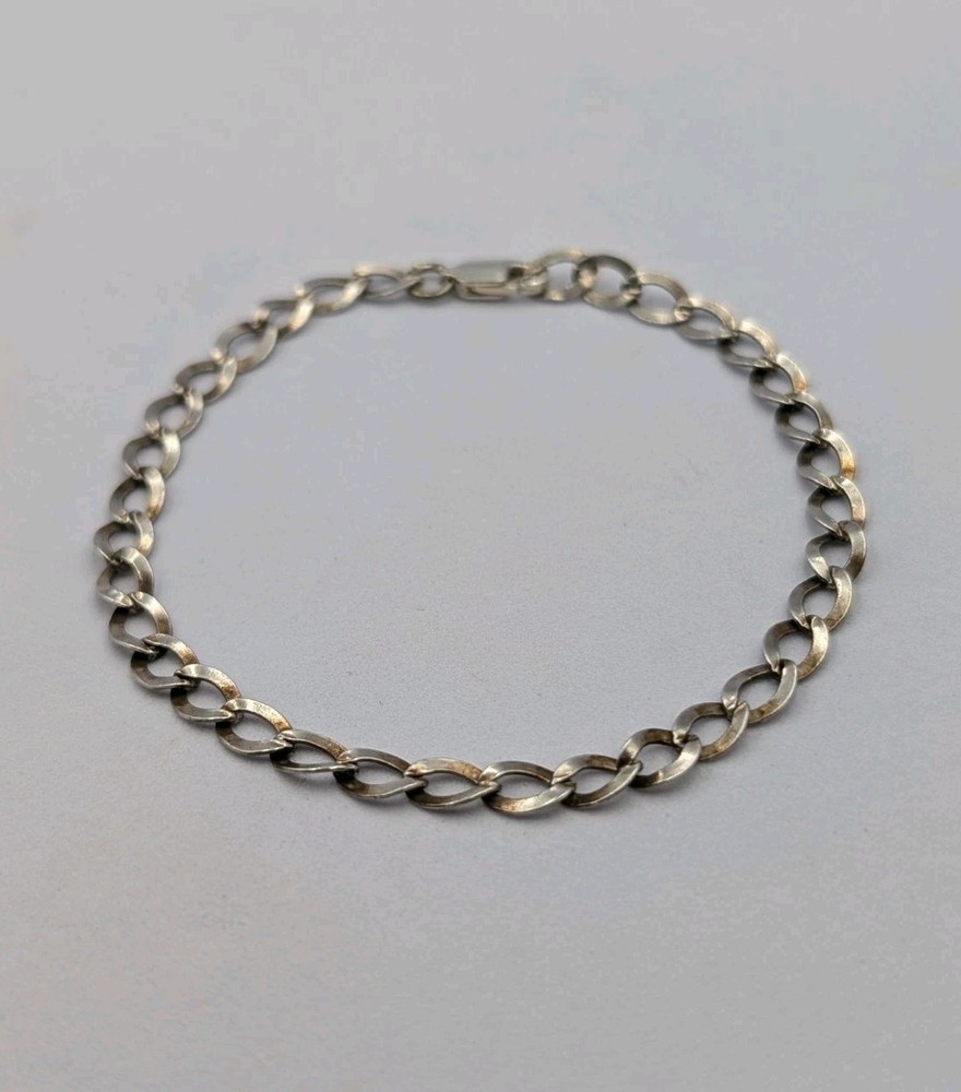 Vintage 925 Sterling Silver Curb Link Chain Bracelet 7.5″ Charm Starter – 3.2g