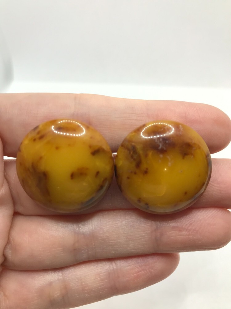Vintage Butterscotch Bakelite Screw-Back Earrings Brown Marbling 1″ Round Domed