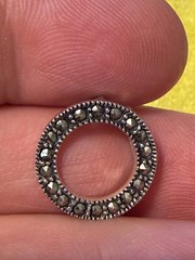 Vintage 925 Sterling Silver Marcasite Open Circle Slide Pendant Hidden Bail