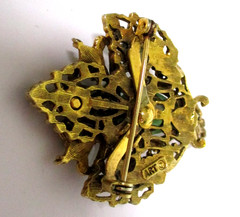 Vintage ART Arthur Pepper Flower Dangle Brooch Teal Glass Gemstones Pin RARE