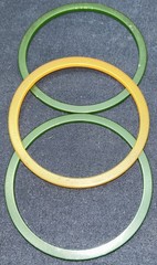5 Vtg Tested Bakelite Thin Stackable Bangles Green, Orange Marbled Mid Century