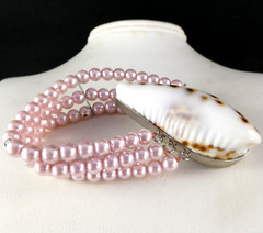 Pretty Seashell Bracelet Pink Pastel Beads Large Shell Silver Plated Metal