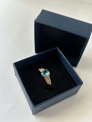 Vintage Blue Cubic Zirconia Ring Gold Plated Womens Size 8.5