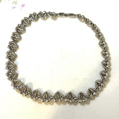 Vintage BOGOFF Heart Rhinestone Necklace Rhodium Plated Art Deco Style 15.5”