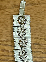 LISNER 7″ Silver Tone SEGMENTED Link BRACELET Brushed & Polished Leaf Vine BARK